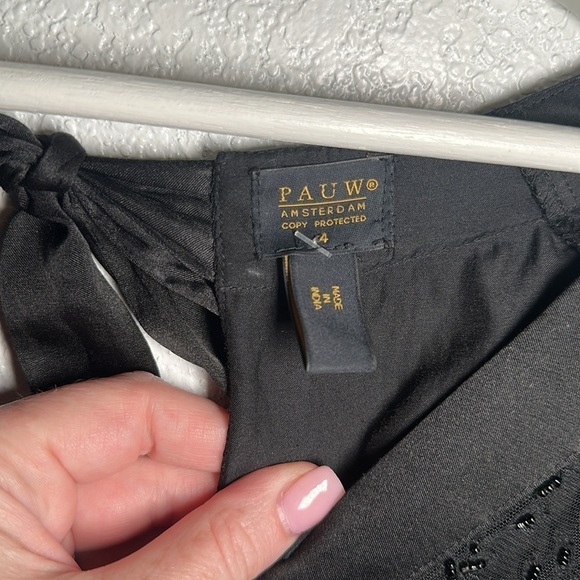 PAUW Silk Blend Beaded Cocktail Dress Scalloped  Trim Tie Back Size 4 - Picture 5 of 11